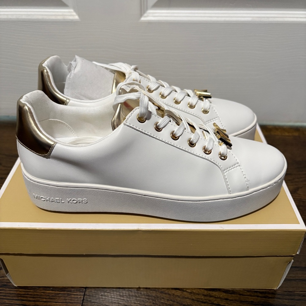 Michael Kors White and Gold Sneakers - Picture 2 of 8